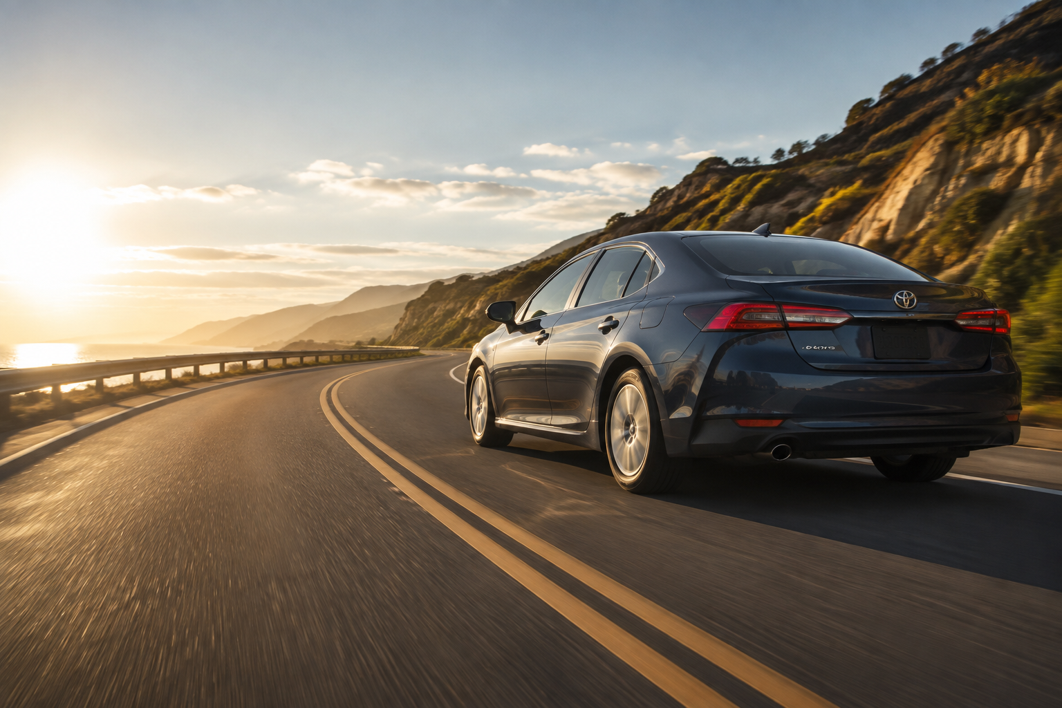 Car traveling on a scenic roadway